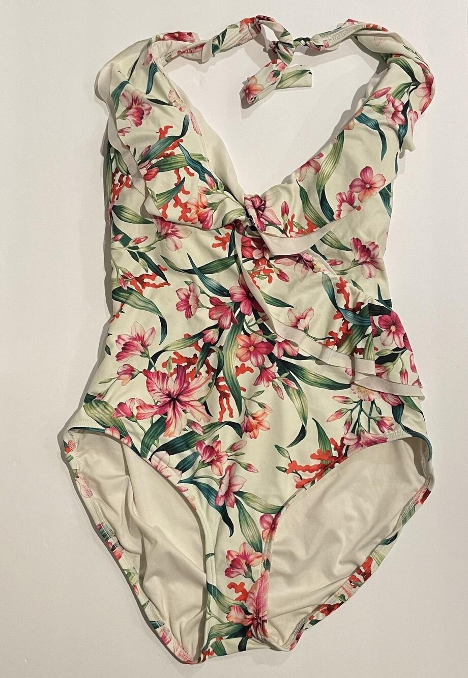 Carmen Marc Valvo Swimsuit Womens 14 One Piece Ruffle Halter Floral Swimwear